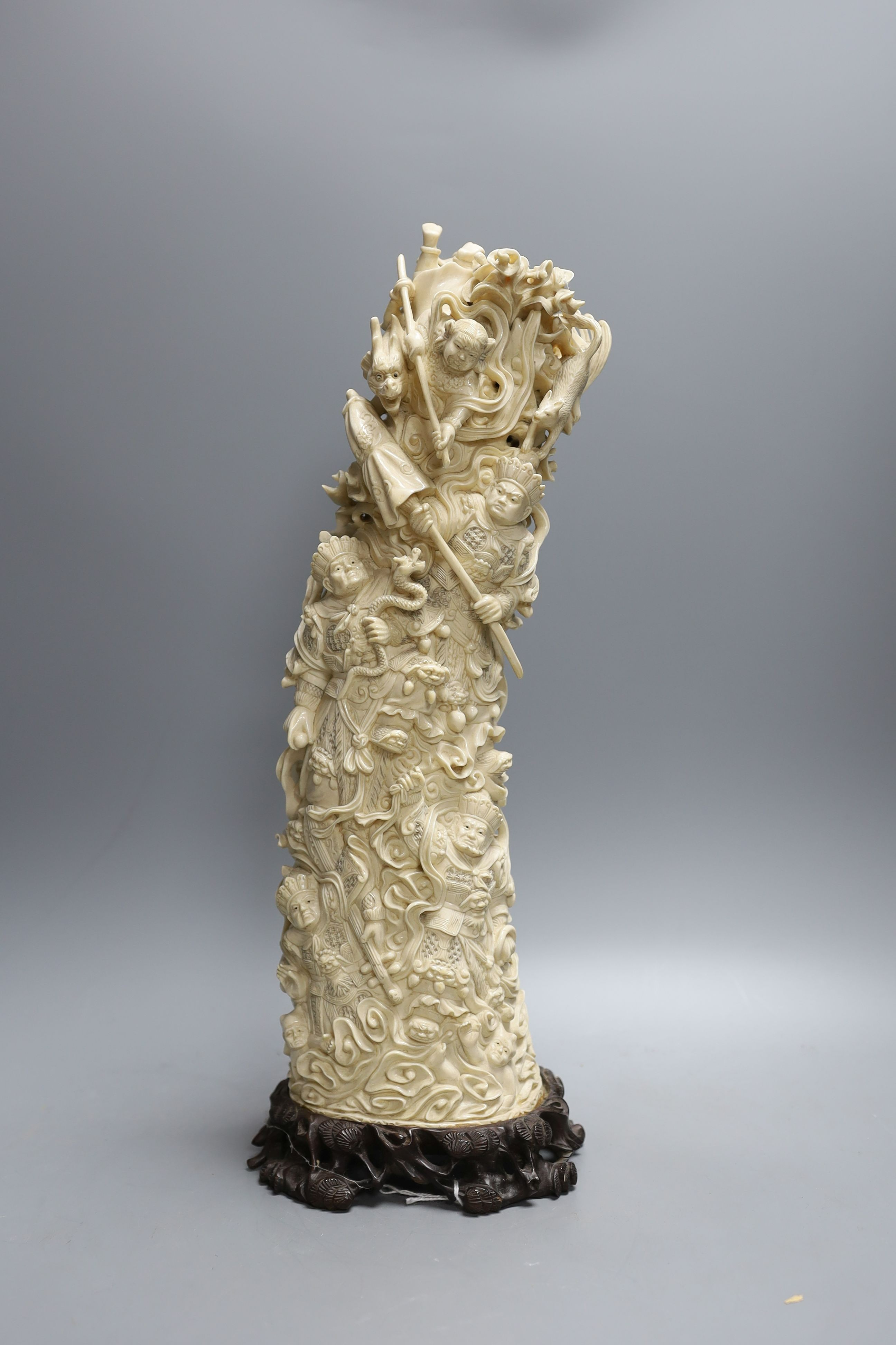 A large late 19th/early 20th century ivory tusk carving - 41cm tall